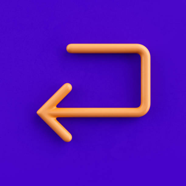 3d icon back arrow, outline yellow arrow icon, direction symbol, 3d rendering, wire icon