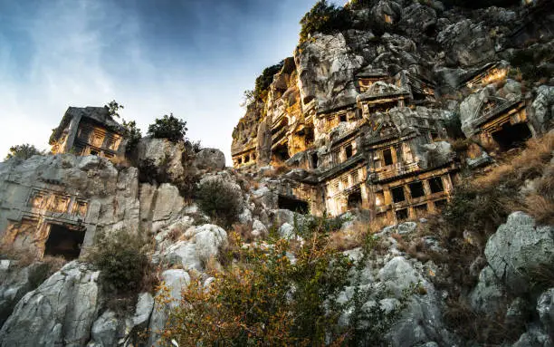 Ancient ruins and tombs of town of Myra, Turkey.