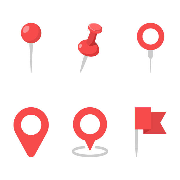 местоположение и карта закрепить значок набор векторного дизайна. - thumbtack stock illustrations