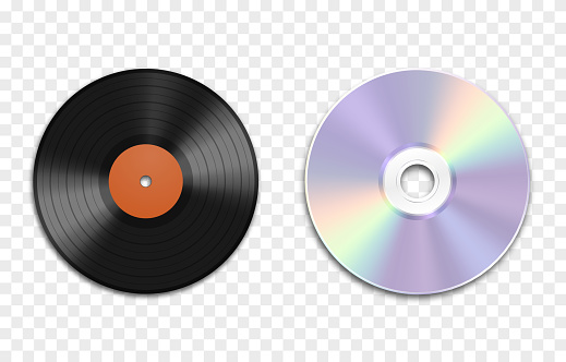 Vector modern and old disc on isolated transparent background. Realistic disc. Vinyl record. CDs. Vector.