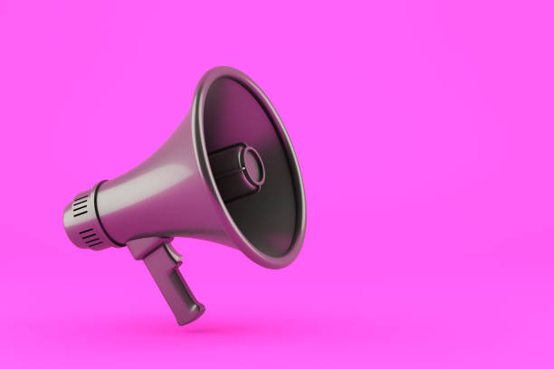 istock Single black electric megaphone with a handle stands on a pink background 1399619201