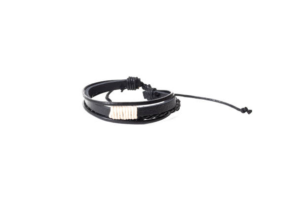 istock Black leather bracelet isolated on white background 1399626182
