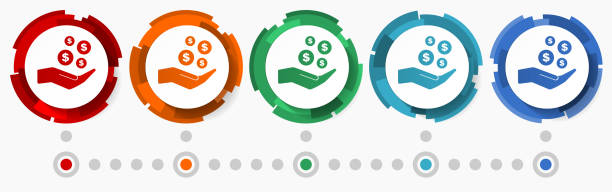 istock Bank, money, business concept vector icon set,  modern design abstract web buttons in 5 color options, infographic template 1399627779