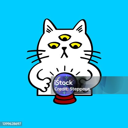 istock White cat with glowing crystal ball 1399628697
