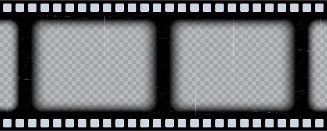 Old black cinematic frame on a transparent background. Vintage video or photo tape. 3d realistic screen in retro style. Antique slide filmstrip template. Vector card illustration.