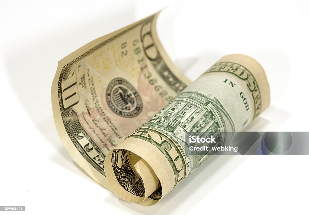 Ten Dollar Bill Photo of a Curled Ten Dollar Bill 10-11 Years Stock Photo