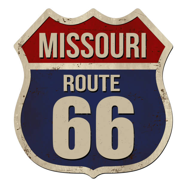 Missouri, Route 66 vintage rusty metal sign Missouri, Route 66 vintage rusty metal sign on white background, vector illustration number 66 stock illustrations