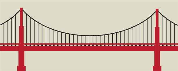 illustrazioni stock, clip art, cartoni animati e icone di tendenza di golden gate bridge in illustrazione vettoriale rossa e bianca - golden gate bridge bridge san francisco county summer