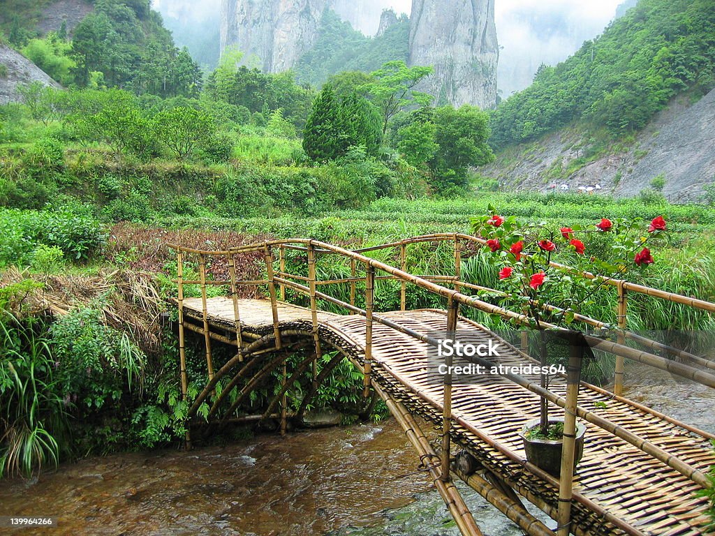 Bambus-Brücke: Asien - Lizenzfrei Bach Stock-Foto