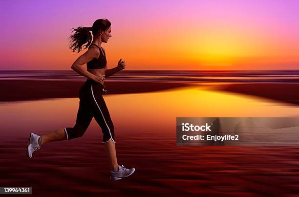 Running And Sunset Stock Photo - Download Image Now - Active Lifestyle, Activity, Adult
