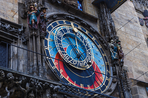Detail of the Prague astronomical clock in the Old Town of Prague, Czech Republic.