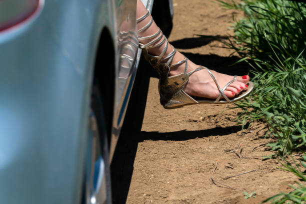 Woman Foot with Car at Nature