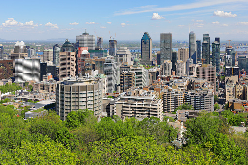 Daytime view of the Montreal skyline from the Kondiaronk Belvedere (Quebec, Canada).