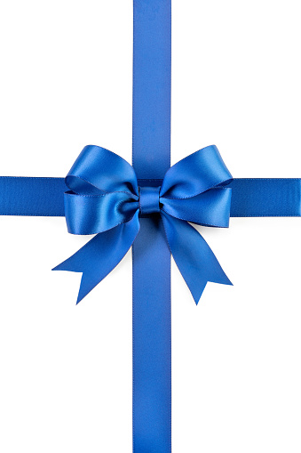 composition with blue ribbons and bow isolated on white background.