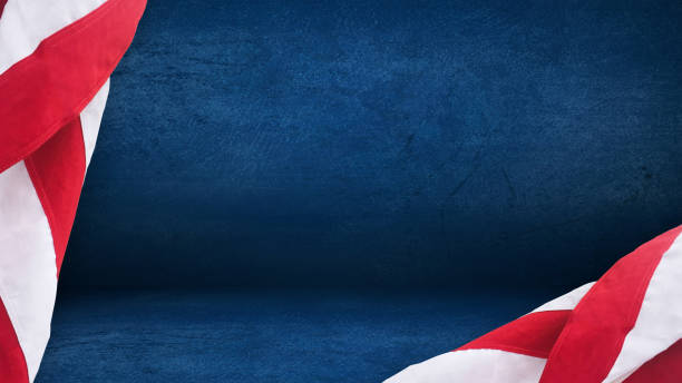 istock Patriotic American Flag Border and Blue Grunge Empty Room Background with Copy Space 1399653988