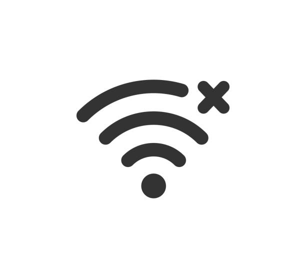 Wifi symbol and cross icon. Jamming wireless internet signal. Wi Fi error. Failure wifi icon. Disconnected wireless internet signal. Vector illustration isolated on white background Wifi symbol and cross icon. Jamming wireless internet signal. Wi Fi error. Failure wifi icon. Disconnected wireless internet signal. Vector illustration isolated on white background. poor signal stock illustrations