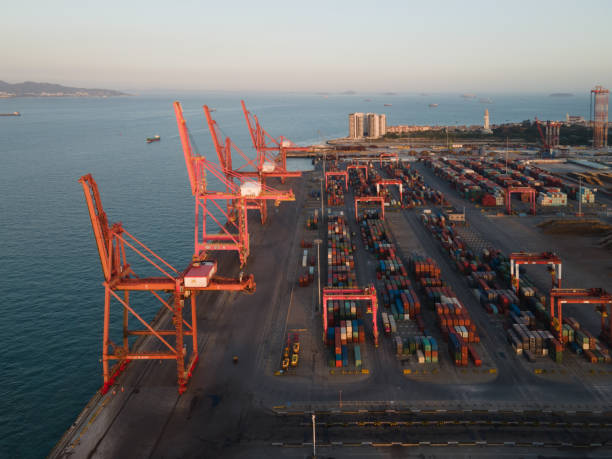 istock Many containers in the dock at dusk 1399659367