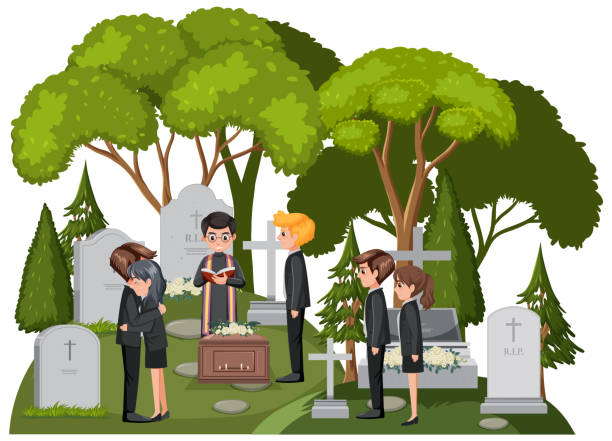 menschen bei der trauerfeier - cemetery tombstone people flower stock-grafiken, -clipart, -cartoons und -symbole