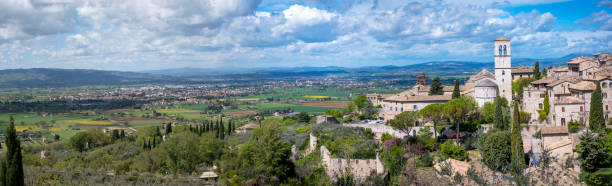 Assisi and countryside wide panorama . Color image stock photo