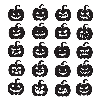 Set of Pumpkins on white background. Halloween decoration elements icon