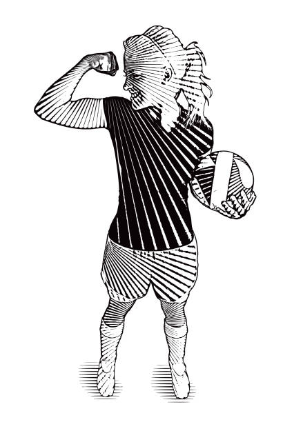 ilustraciones, imágenes clip art, dibujos animados e iconos de stock de jugadora de fútbol haciendo un músculo - american football sports uniform football white background