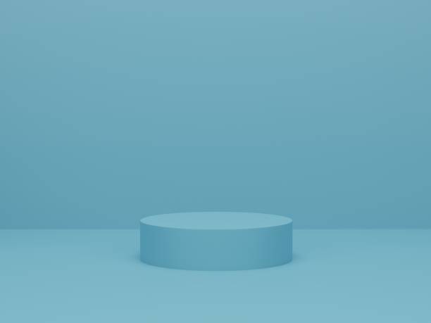 istock Cylinder podium on light blue background. Abstract minimal scene with geometric forms. Mock up scene to show cosmetic products presentation. 3d rendering, 3d illustration 1399672437