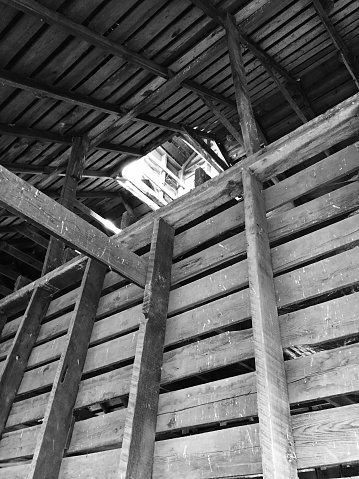 Black and white barn interior