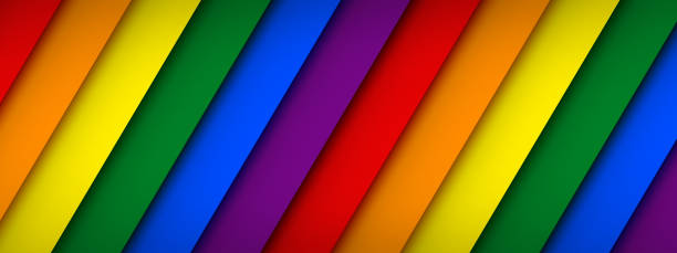 illustrazioni stock, clip art, cartoni animati e icone di tendenza di sfondo arcobaleno in stile carta diagonale. illustrazione vettoriale. - rainbow striped abstract in a row