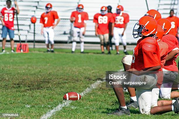 High School Football Line Stock Photo - Download Image Now - American Football - Ball, American Football - Sport, Child