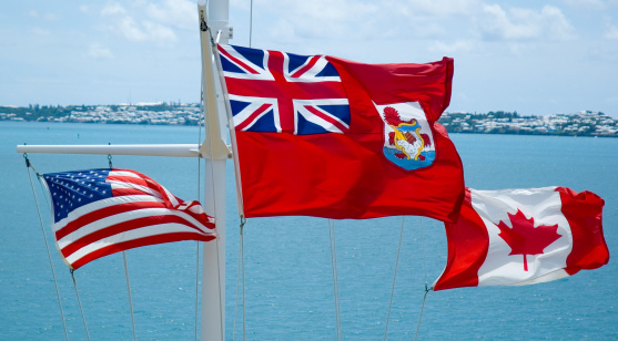 Flags flapping in Bermuda at the Royal Naval Dockyard