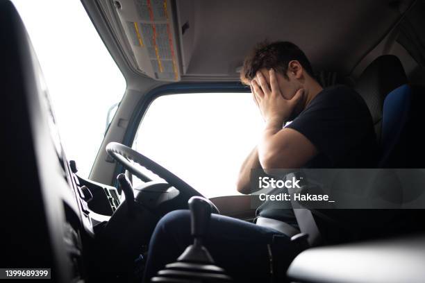 Male Truck Driver Is Crying Stock Photo - Download Image Now - Truck Driver, Anger, Displeased