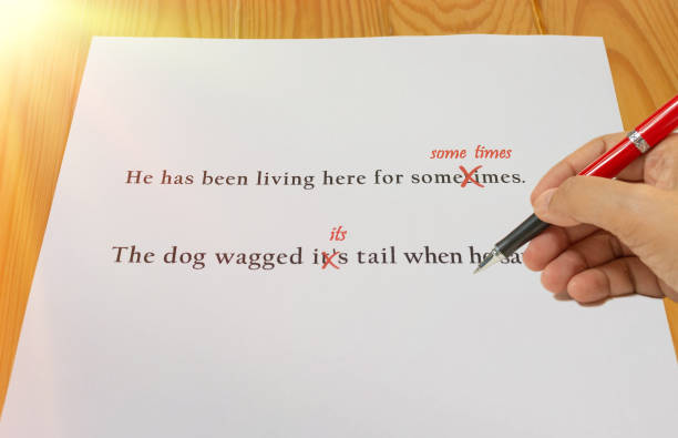 istock English sentences with red mark of its grammar error 1399692420