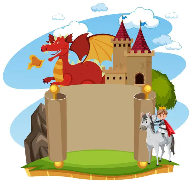 Vector illustration of Paper roll template medieval theme