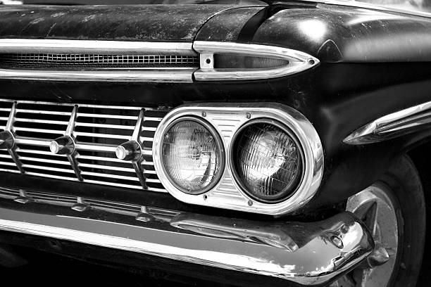 istock Black & white - Vintage car front grill 139969477