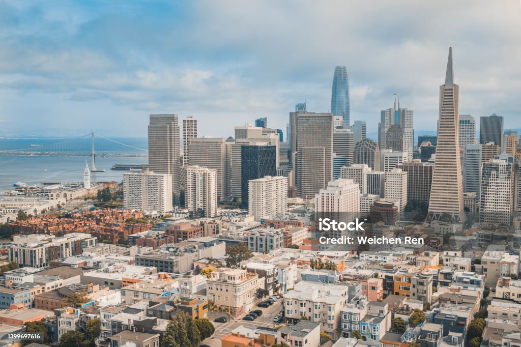 San Francisco Skyline San Francisco, CA, USA - 05/2022 :  San Francisco Skyline view from Coit Tower Silicon Valley Stock Photo