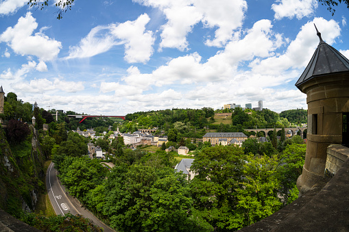 Luxembourg city, May 2022. Luxembourg city, May 2022. panoramic view of the lower town with the modern Quartier Européen in the background