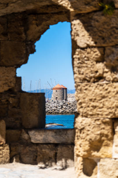 istock Rhodes Windmills view from a windows in De Naillac Tower 1399697934