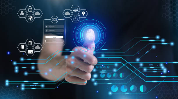istock Protecting personal information by fingerprint scanning, online financial transactions, secure access to computer networks and digital systems. Customer Data Protection cyber security