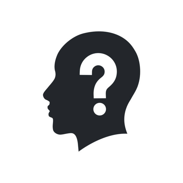 question in head a flat vector image on a white background, an icon of a human head in black color with a question mark, an unknown person or looking for a solution in a difficult situation question mark head stock illustrations