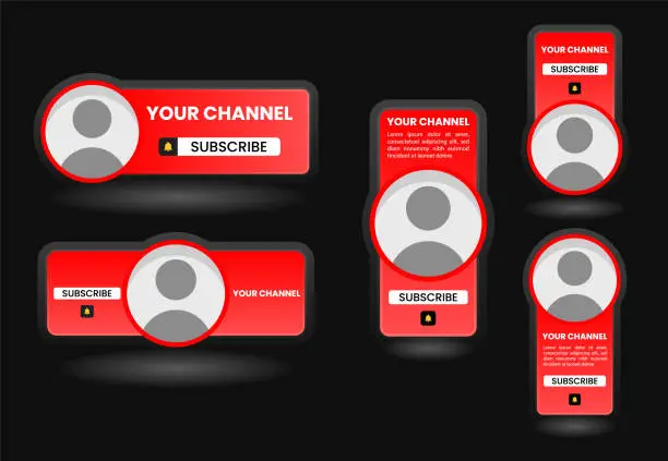 Vector illustration of YouTube Profile User Interface. Channel Name, Subscribe and Bell. Vector Set - Stock Vector