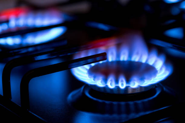istock Gas burner with burnig methane on dark background 1399700137