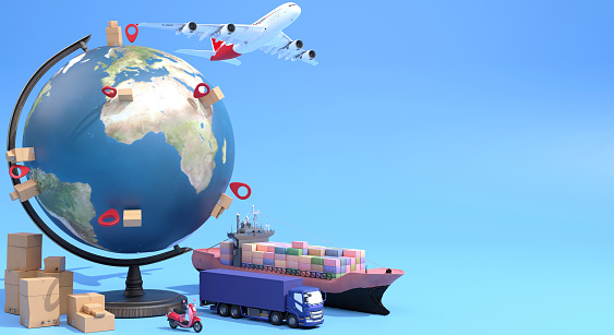 3D rendering Global logistic and transportation ecosystem  , element of logistic and distribution of product to customer