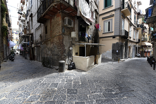 At the historic old town from Naples City (Napoli/Italy). The image shows some old buildings captured during summer season.