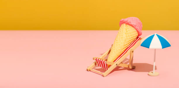istock Ice cream in a hammock on a colored background, relaxation concept 1399701657