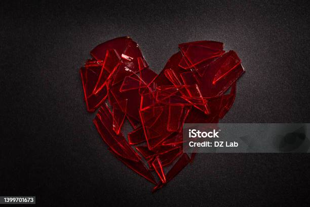 Broken Glass With Drawn Heart Stock Photo - Download Image Now - Heart Shape, Broken, Broken Heart