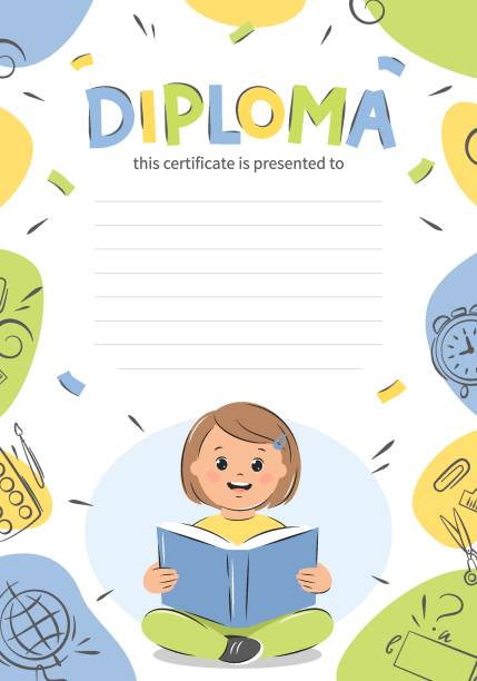 illustrazioni stock, clip art, cartoni animati e icone di tendenza di diploma 05 - child preschool backgrounds baby