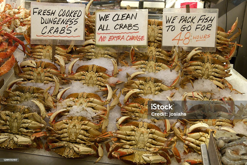 Dungeness crab! Dungeness crabs in Pike Place Market Arrangement Stock Photo