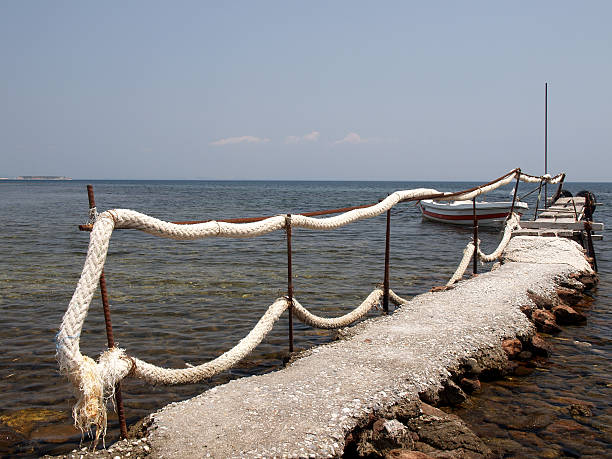 landing stage with boat stock photo