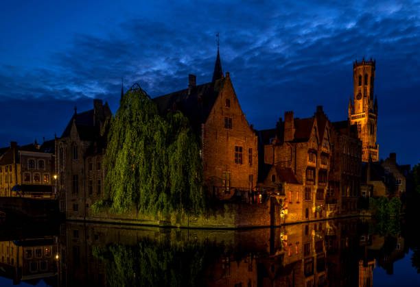 The Rozenhoedkaai Bruges, Belgium at dusk