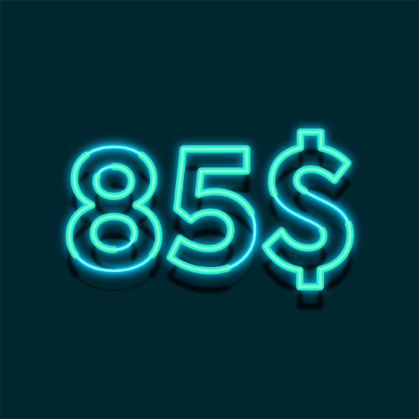 istock Neon Dollars 85$ price symbol design. Enjoy Special offer 85 dollar sign on green background 1399709430